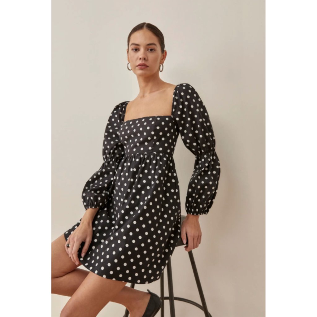 Reformation Michaela Organic Cotton A-Line Long Sleeve Mini Dress